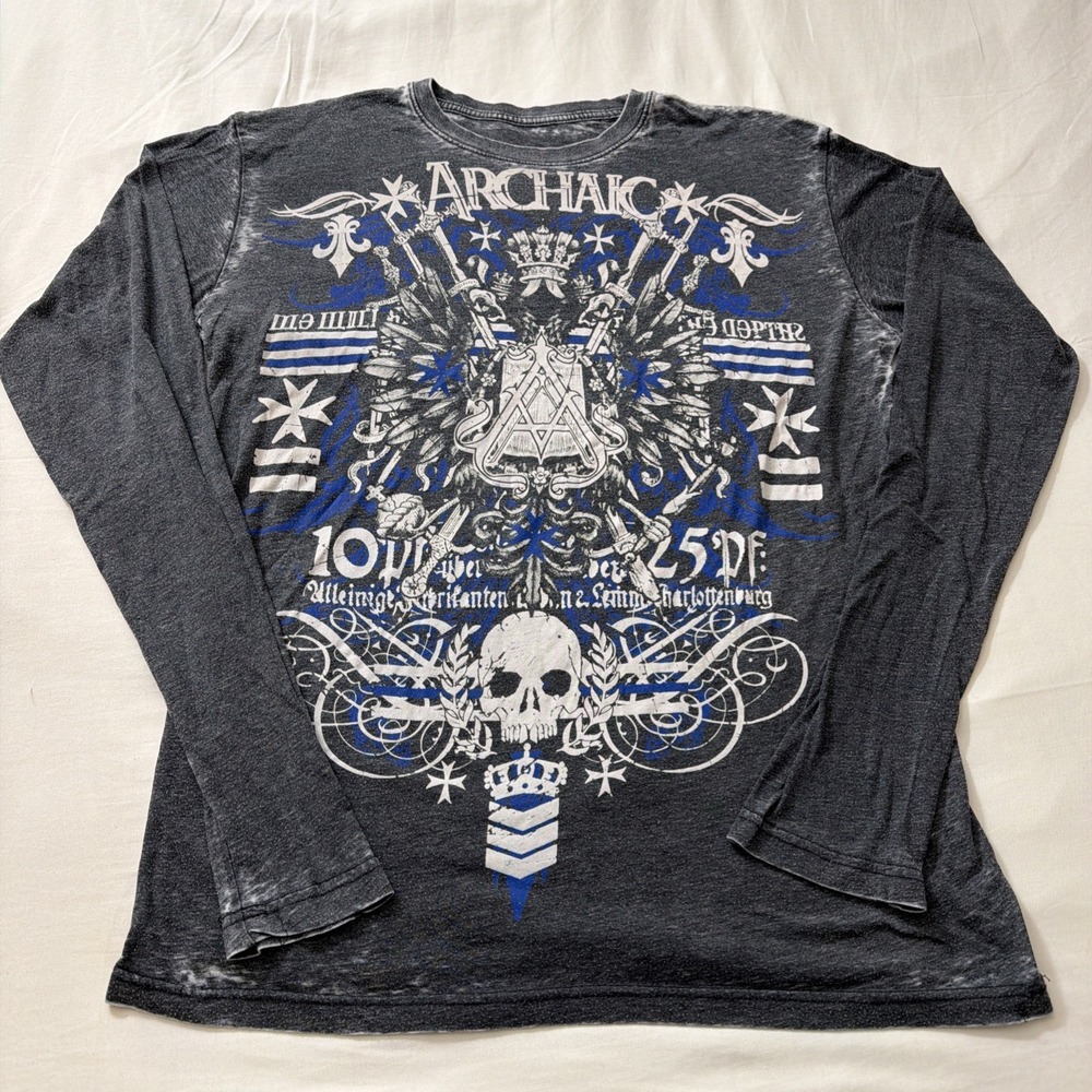 Archaic Shirt Mens XL Black Long Sleeve‎ Thermal Knit Grunge Biker Affliction